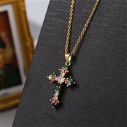 ( Color) gold bronze embed Zirconium color cross necklace occidental style  color retention creative trend crystal