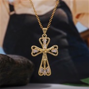 ( Gold)creative personality gold bronze embed Zirconium cross necklace woman  occidental styleins exaggerating
