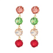 ( red)occidental style fashion arring Alloy mosaic brilliant color big gem earrings pendant creative ear stud