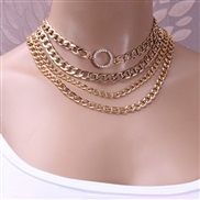 ( Gold  necklace)occidental style  exaggerating punk trend multilayer  fashion diamond circle aluminum chain necklace wo