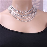 ( Silver   necklace)occidental style  exaggerating punk trend multilayer  fashion diamond circle aluminum chain necklace
