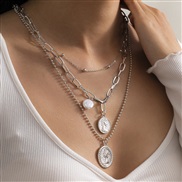 ( Silver  )occidental style  brief necklace woman  imitate Pearl beads chain chain
