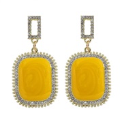 ( yellow) earrings square Alloy mosaic resin earring diamond wedding atmospheric ear stud woman