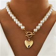 (A     )occidental style Pearl necklace  creative retro brief women love pendant necklace set