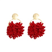 ( red)super Cloth earrings handmade three-dimensional flowers ear stud Alloy arring apan and Korea fashion ethnic st