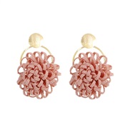 ( Pink)super Cloth earrings handmade three-dimensional flowers ear stud Alloy arring apan and Korea fashion ethnic st