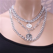 ( Silver   necklace)occidental style  personality Coin pendant  multilayer chain necklace woman