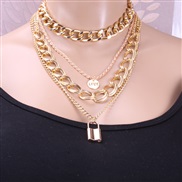 ( necklace  Gold)occidental style  all-Purpose multilayer twisted chain Word woman  love buckle temperament clavicle cha