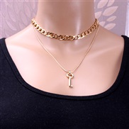( necklace  Gold)occidental style  chain Metal textured  brief retro wind key Double layer necklace woman