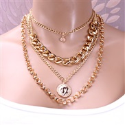 (  necklace  Gold)occidental style necklace punk wind Street Snap coin pendant Metal exaggerating chain multilayer neckl
