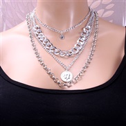 (  necklace  Silver)occidental style necklace punk wind Street Snap coin pendant Metal exaggerating chain multilayer nec