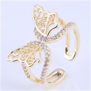 Korean style fashion bronze embed Zirconium concise butterfly personality opening ring