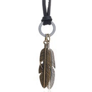 ( black)occidental style personality retro Alloy feather Cowhide necklace long style sweater chain