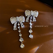 ( Silver needle  Silver)silver retro palace wind fully-jewelled bow tassel earring brief ear stud long style earrings
