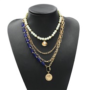 ( blue)occidental style fashion new exaggerating Rock wind Acrylic chain multilayer necklace personality retro Metal cha