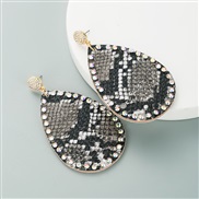 ( black)occidental style personality exaggerating drop Double surface printPU leather Snake skin pattern diamond earring
