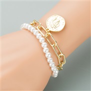 ( Gold)occidental style ins chain bracelet  brief fashion Pearl multilayer woman
