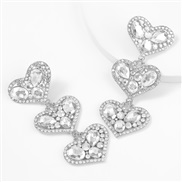 ( white)super claw chain series multilayer heart-shaped Alloy diamond Rhinestone glass diamond fully-jewelled earrings w
