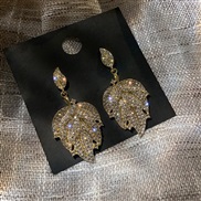 ( Silver needle Gold)silver fully-jewelled leaves personality earring occidental style exaggerating fashion earrings tem