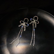 ( Silver needle Silver)silver fully-jewelled bow tassel earring Korea big personality temperament earrings fashion Earri