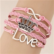 occidental style retro  creative8 Word  crown love Alloy fitting handmade multilayer weave bracelet