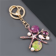 (purple)ins wind occidental style Alloy diamond embed Pearl starfish Shells key buckle key circle bag bag pendant