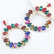 ( Color)fashion colorful diamond series Alloy diamond drop glass diamond Round earring earrings woman occidental style e