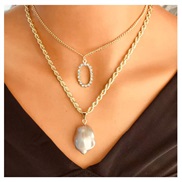 ( Gold)occidental style personality gold chain Pearl pendant Double layer necklace
