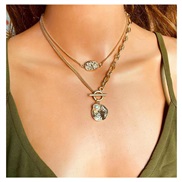 ( Gold)Autumn and Winter personality gold Word chain Alloy pendant   retro occidental style women geometry necklace