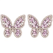 (purple) occidental style brief butterfly diamond color ear stud earring Earring