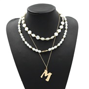 Metal Word woman multilayer clavicle chain high occidental style exaggerating Pearl necklace day gift