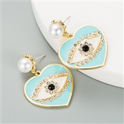 ( Lake Blue )occidental style fashion heart-shaped eyes imitate Pearl Alloy enamel earrings woman personality creative