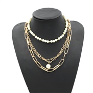 ins Metal retro Pearl necklace woman samll clavicle chain Oval personality brief fashion all-Purpose short style chai