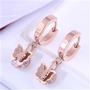 fine occidental style fashion titanium steel ear stud  concise butterfly zircon personality ear stud buckle circle
