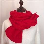 ( red)Korean style pure color samll twisted scarf woman Winter all-Purpose brief woolen imitate sheep velvet warm long 
