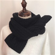 (180)( black)Korean style pure color samll twisted scarf woman Winter all-Purpose brief woolen imitate sheep velvet war