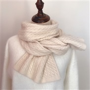 (180)( rice white)Korean style pure color samll twisted scarf woman Winter all-Purpose brief woolen imitate sheep velve