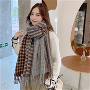 ( khaki)Korean style houndstoothins scarf woman autumn Winter all-Purpose student shawl warm Collar girl student