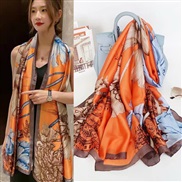 (190*90)( orange)Korean style spring summer print silk mulberry silk scarves Sunscreen shawl lady scarf
