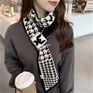 (97cm)(black and white)Korea big scarf style knitting woolen samll scarf warm Collar student scarf woman