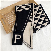 (97cm)(black and whiterhombus )Korea big scarf style knitting woolen samll scarf warm Collar student scarf woman