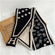 (97cm)(black and white)Korea big scarf style knitting woolen samll scarf warm Collar student scarf woman