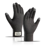 (L)( Dark grey.) knitting glove  Autumn and Winter large size man velvet thick Jacquard warm woolen touch screen glove