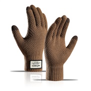 (L)( khaki) knitting glove  Autumn and Winter large size man velvet thick Jacquard warm woolen touch screen glove