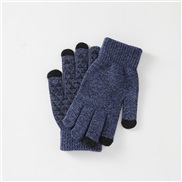 ( Navy blue) touch screen glove  man lady autumn Winter Mittens thick velvet warm knitting woolen glove