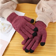 (  purplish red) knitting glove  autumn Winter woolen velvet thick warm multicolor touch screen glove