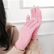 ( Pink) knitting glove  autumn Winter woolen velvet thick warm multicolor touch screen glove