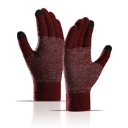 ( Red wine)knitting glove Autumn and Winter man velvet thick warm touch screen Outdoor woolen knitting glove