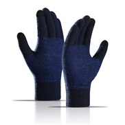 ( Navy blue)knitting glove Autumn and Winter man velvet thick warm touch screen Outdoor woolen knitting glove