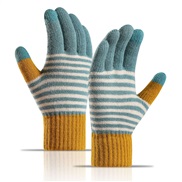 ( blue )knitting glove woman  Double layer velvet thick touch screen mitten Outdoor warm glove
